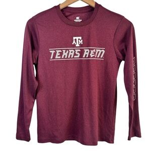 TEXAS A&M AGGIES MAROON LONG SLEEVE YOUTH SIZE MEDIUM 12-14 SHIRT 100% POLYESTER